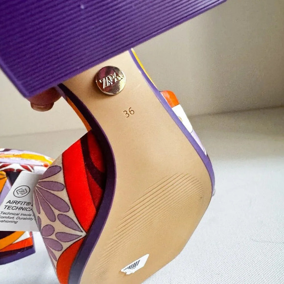 Zara Colorful Psychedellic Print Square toe Slides 36 - Picture 8 of 13